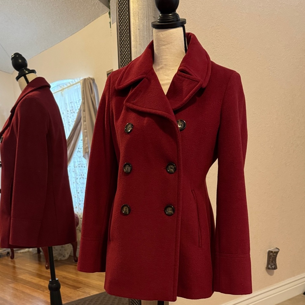 Calvin Klein Women's Double-Breasted Burgundy Pea Coat